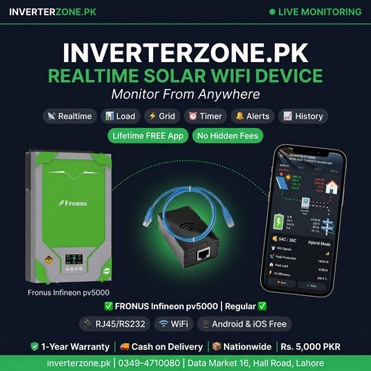 Fronus Infineon PV5000 hybrid solar inverter on a plain background