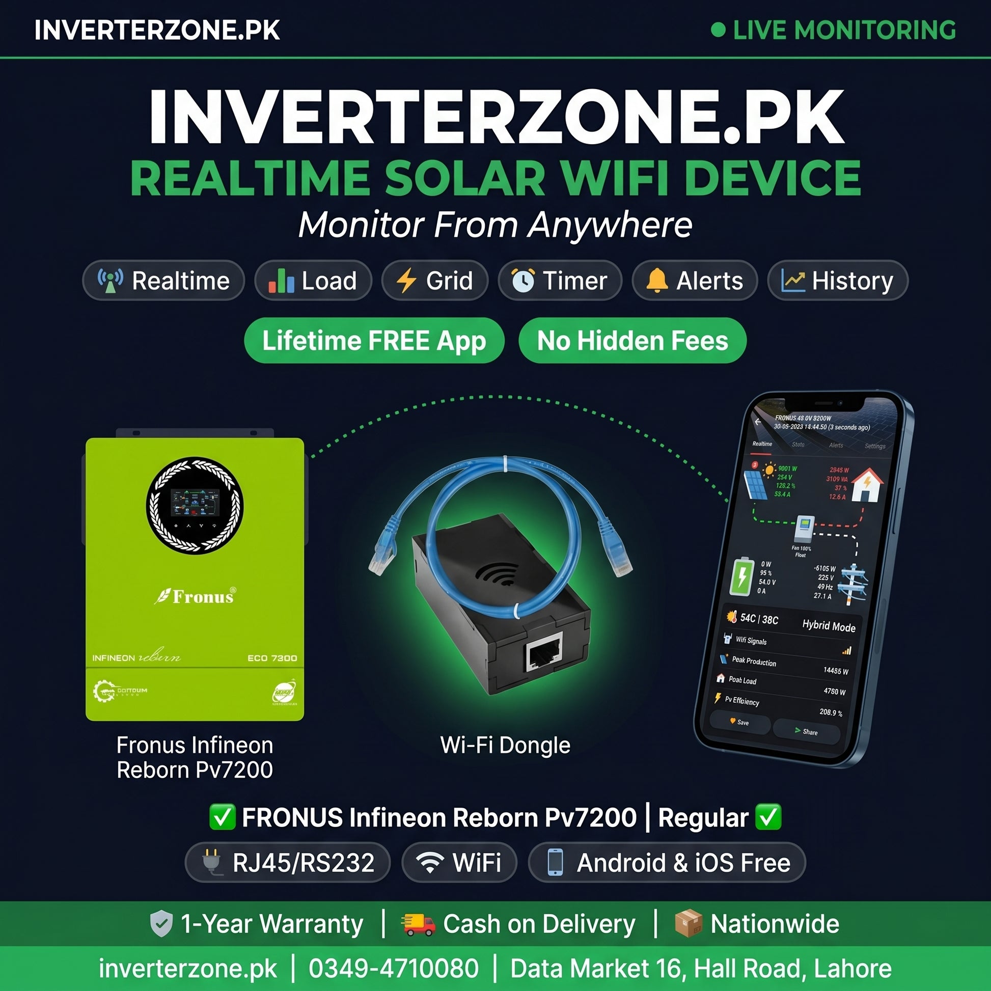 Fronus Infineon Reborn Pv7200 Solar WiFi Monitoring Dongle – Realtime monitoring via free Android & iOS app | inverterzone.pk