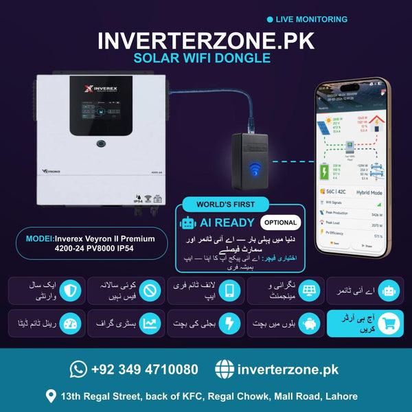 Inverex Veyron II Premium 4200-24 PV8000 IP54 Solar WiFi Dongle - Real-Time Solar Monitoring