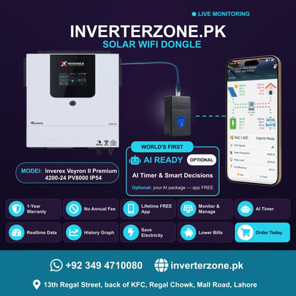 Inverex Veyron II Premium 4200-24 PV8000 IP54 Solar WiFi Dongle - Real-Time Solar Monitoring