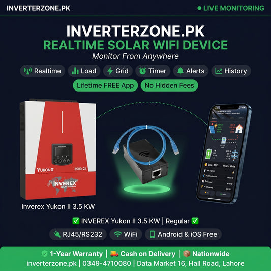 Invertex Yukon II 3.5 kW solar device with smartphone app on a dark background